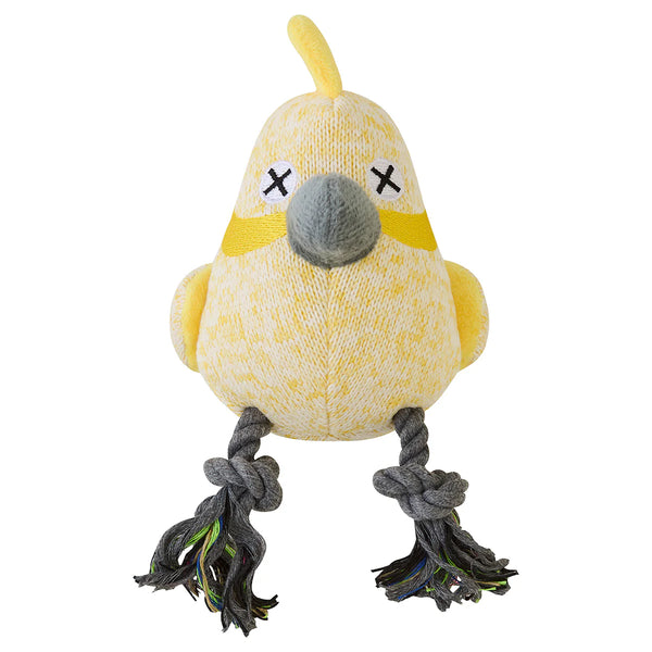 FAD Animal Plush Dog Toy with Rope - Parrot Design & Squeaker