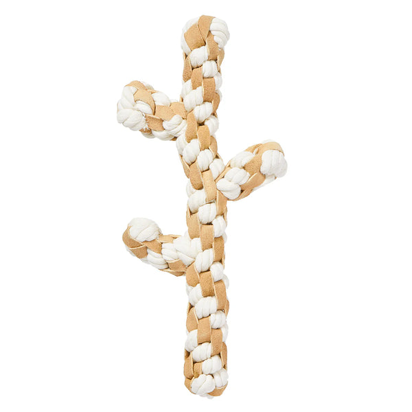 FAD Leather & Cotton Dog Toy - Branch Shape for Tug & Play