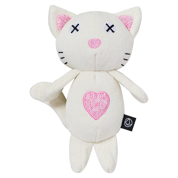 Animal Plush Dog Toy – White Cat with Belly Heart & Squeaker