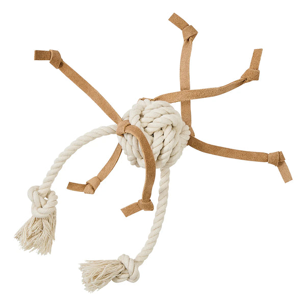 FAD Leather & Cotton Dog Toy - Rug Ball for Tug & Play